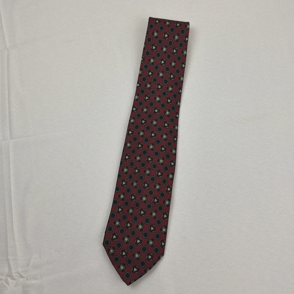 Polo Ralph Lauren Tie Mens Burgundy‎ Silk Handmade Geometric Print 60"x3.5"